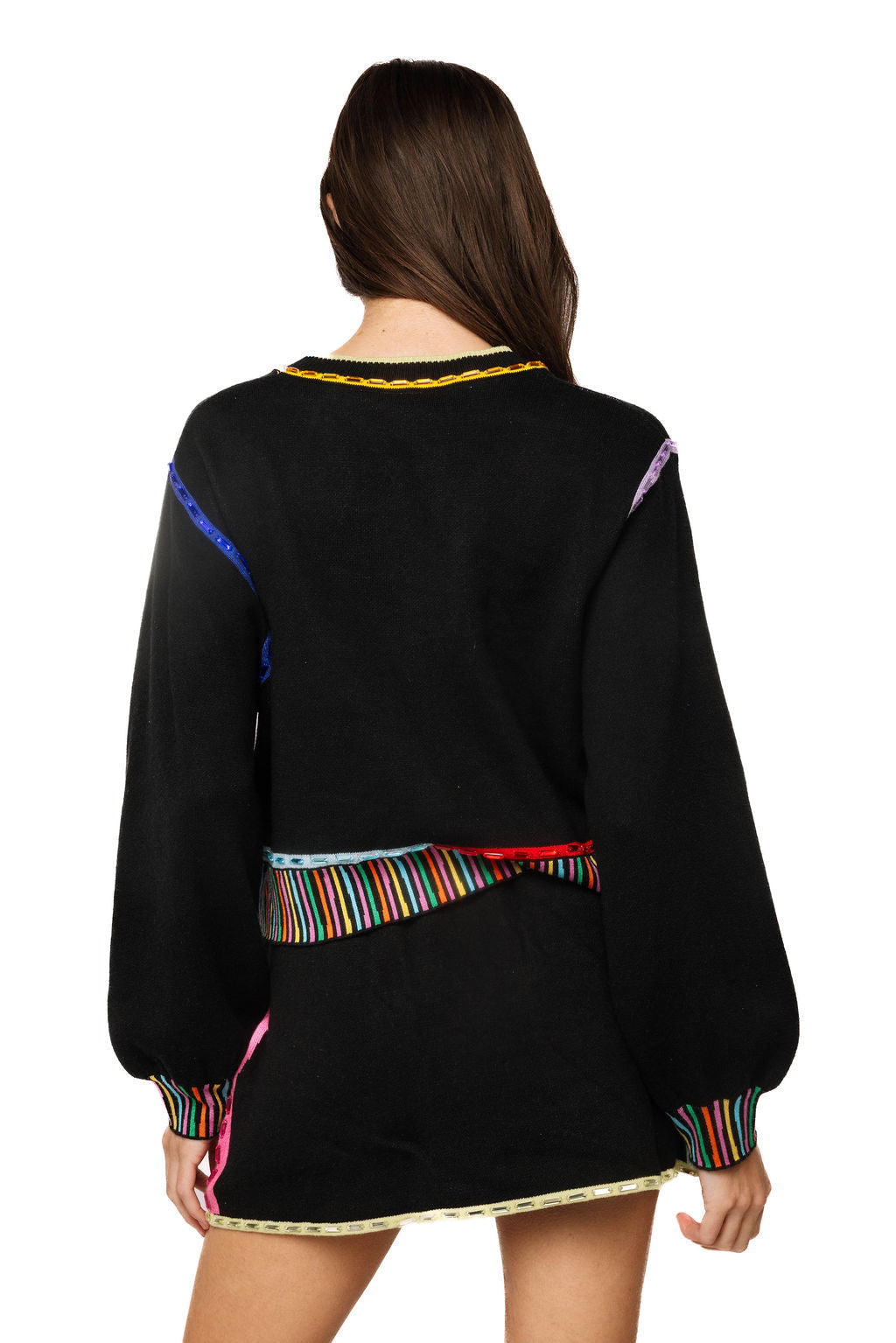 Queen of Sparkles Black Cardigan Rainbow Trim