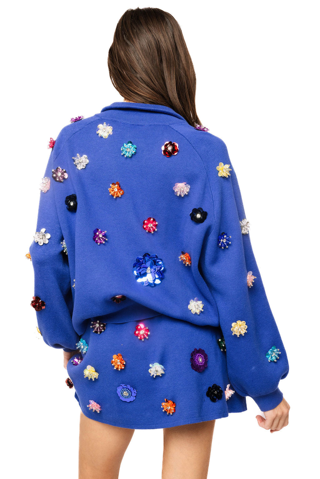 Queen of Sparkles Blue Zip Up Multi Flower Jacket