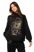 Queen of Sparkles Black, Multi Rhinestone Card Sweatshirt