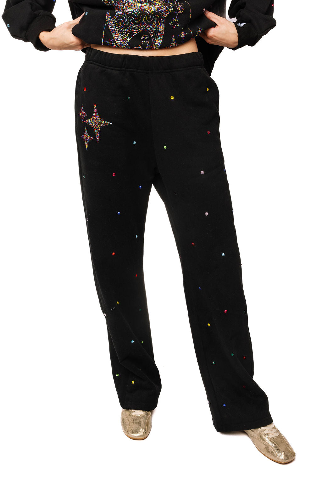 Queen of Sparkles Black, Multi Rhinestone Card Sweatpants