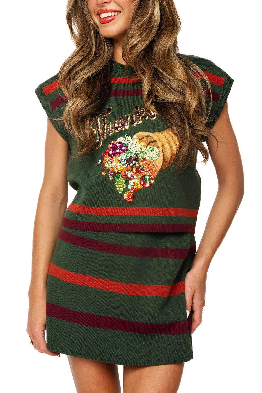 Queen of Sparkles Dark Green 'Thanksgiving' Cornucopia Sweater Vest