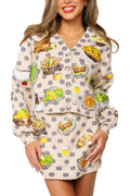 Queen of Sparkles Ivory Flower Print Thanksgiving Meal Button Up Cardigan 