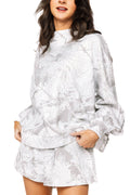 Queen of Sparkles White and Grey Rhinestone Forest Camo Mockneck Sweatshirt