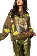 Queen of Sparkles Olive Green Multi Turkey & Leaves Sweatshirt