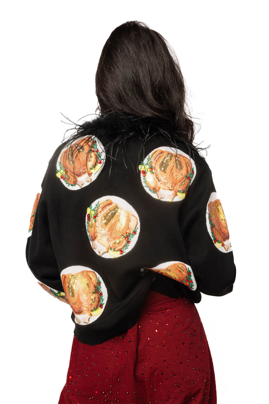 Queen of Sparkles Black Feather Collar Cardigan