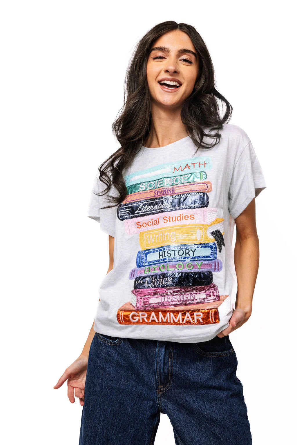 Queen of Sparkles Grey School Books Tee