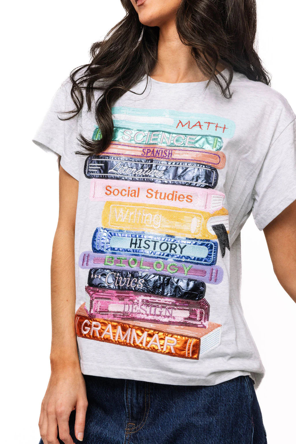 Queen of Sparkles Grey School Books Tee