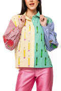 Queen of Sparkles Colorblock Stripe Teacher Icon Button Up Cotton Top