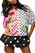 Queen of Sparkles Colorblock Polka Dot Teacher Icon Button Up Top