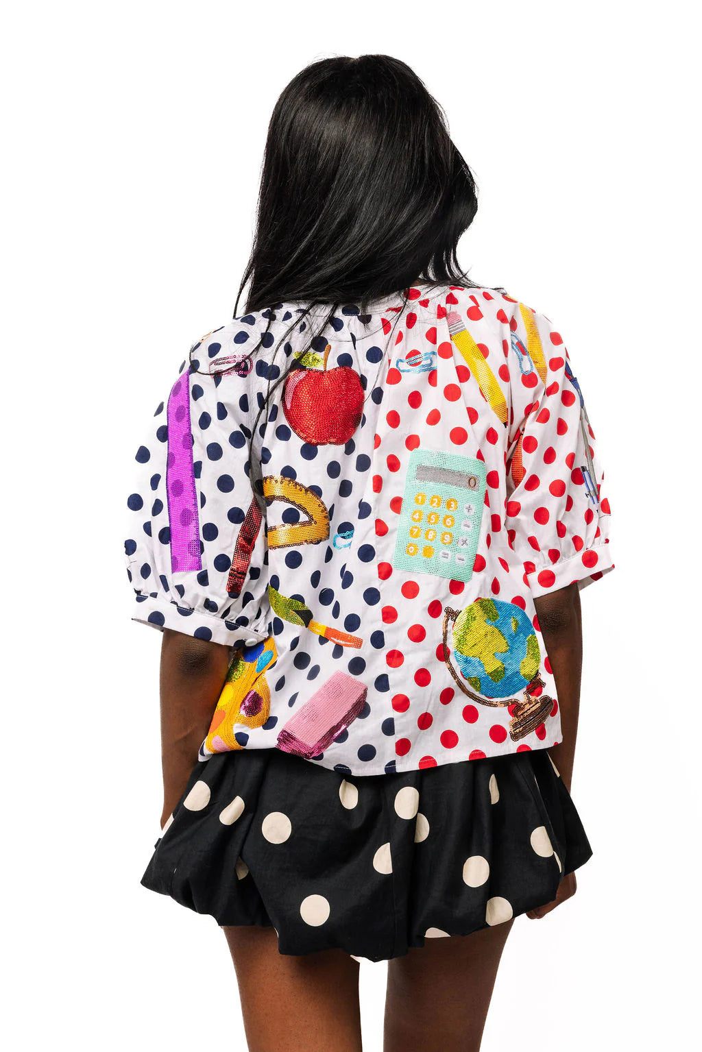 Queen of Sparkles Colorblock Polka Dot Teacher Icon Button Up Top