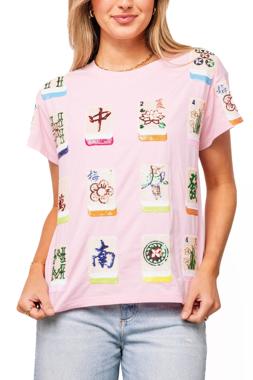 Queen of Sparkles Light Pink Scattered Mahjong Tee