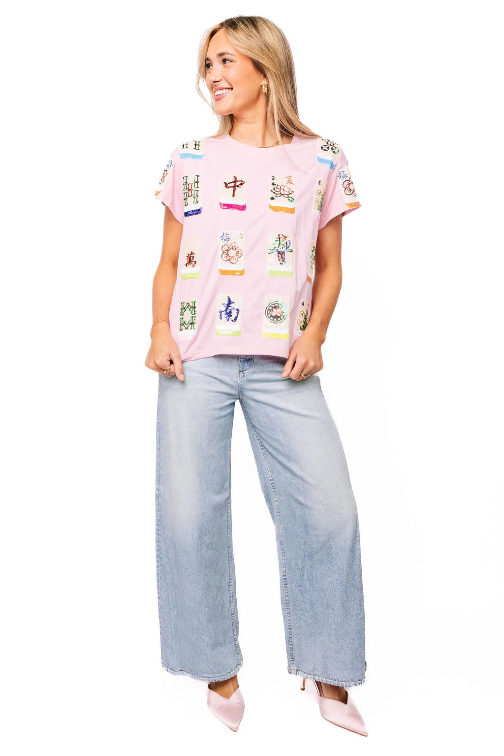 Queen of Sparkles Light Pink Scattered Mahjong Tee