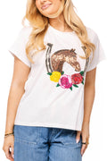 Queen of Sparkles White Horse & Rose Horse Shoe Tee