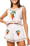 Queen of Sparkles White Cotton Embroidered Side Cut Out Chili Pepper Tank