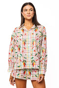Queen of Sparkles Rainbow Plaid Chili Pepper Button Up Cotton Top