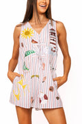 Queen of Sparkles Multi Striped Beach Icon Tie Cotton Romper
