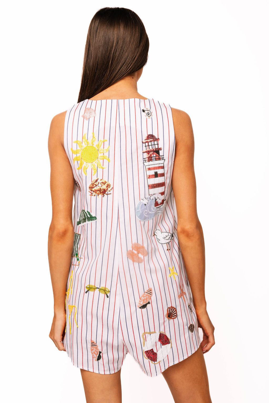 Queen of Sparkles Multi Striped Beach Icon Tie Cotton Romper