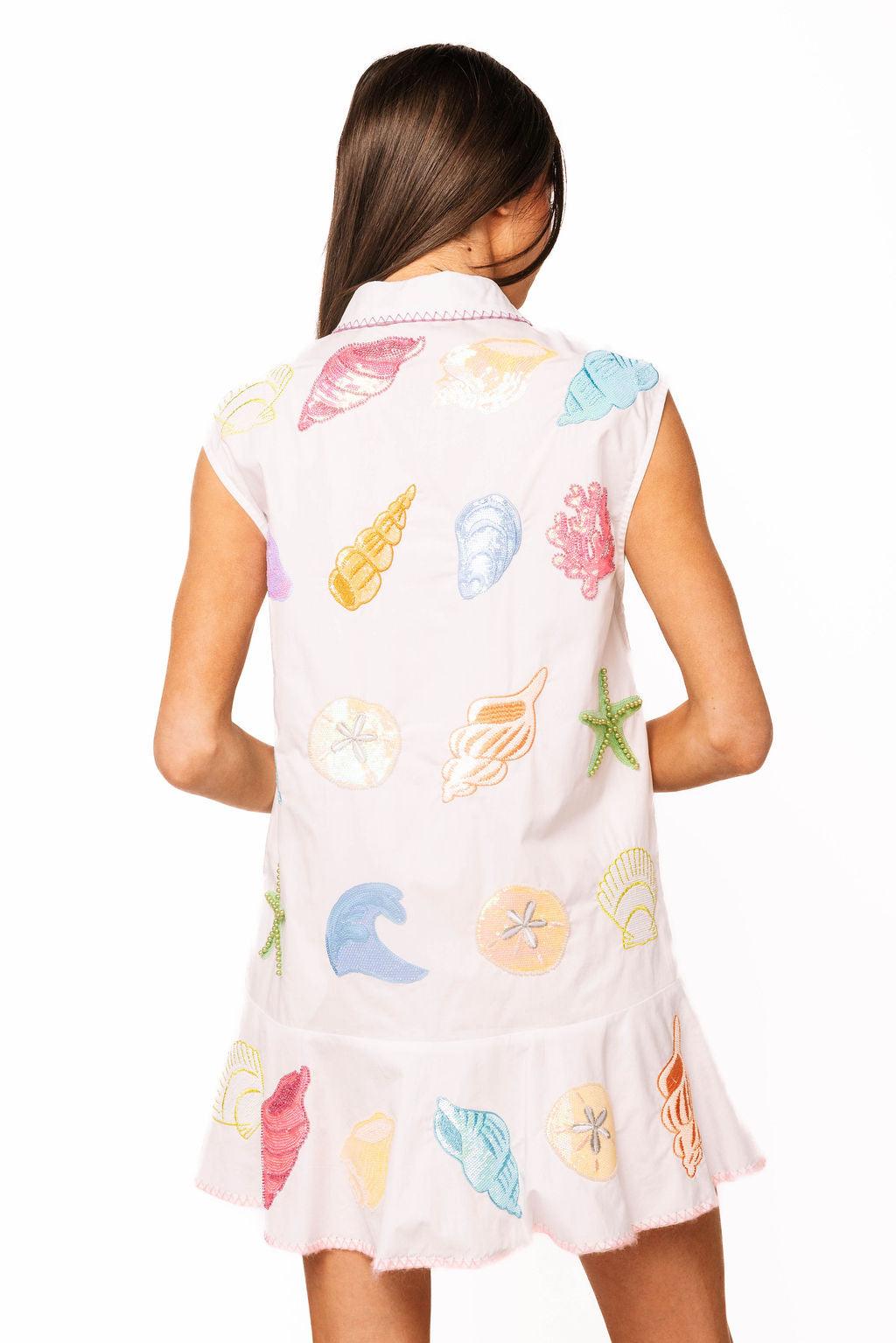 Queen of Sparkles White Multi Shell Cotton Button Up Tank Dress