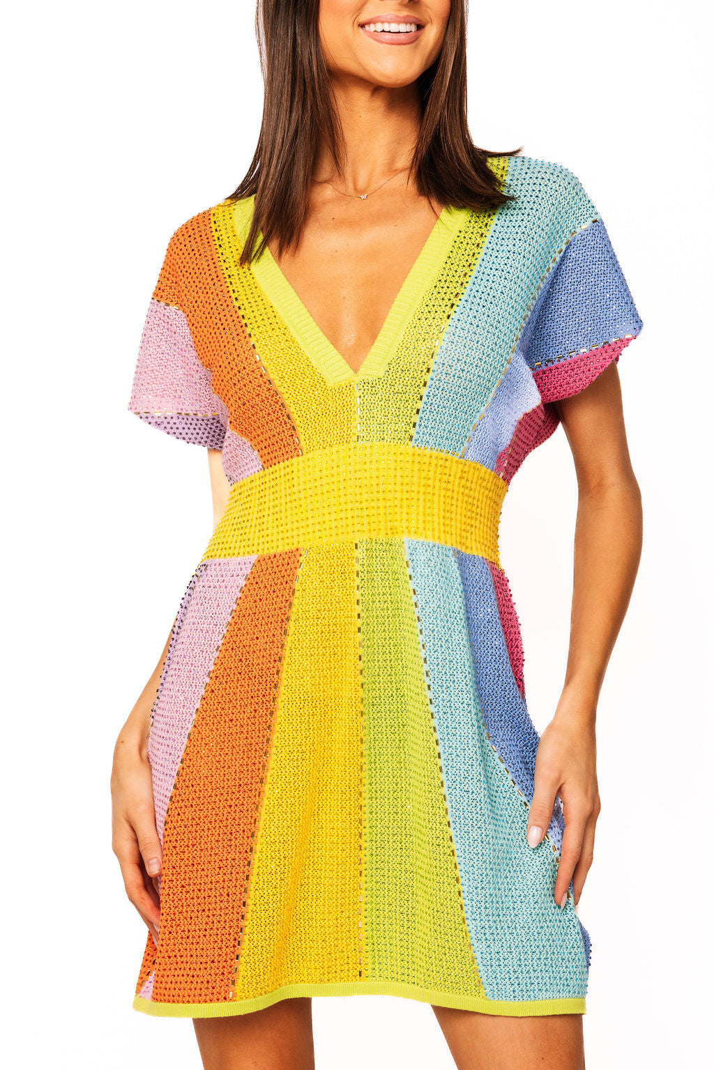 Queen of Sparkles Rainbow Rhinestone V Neck