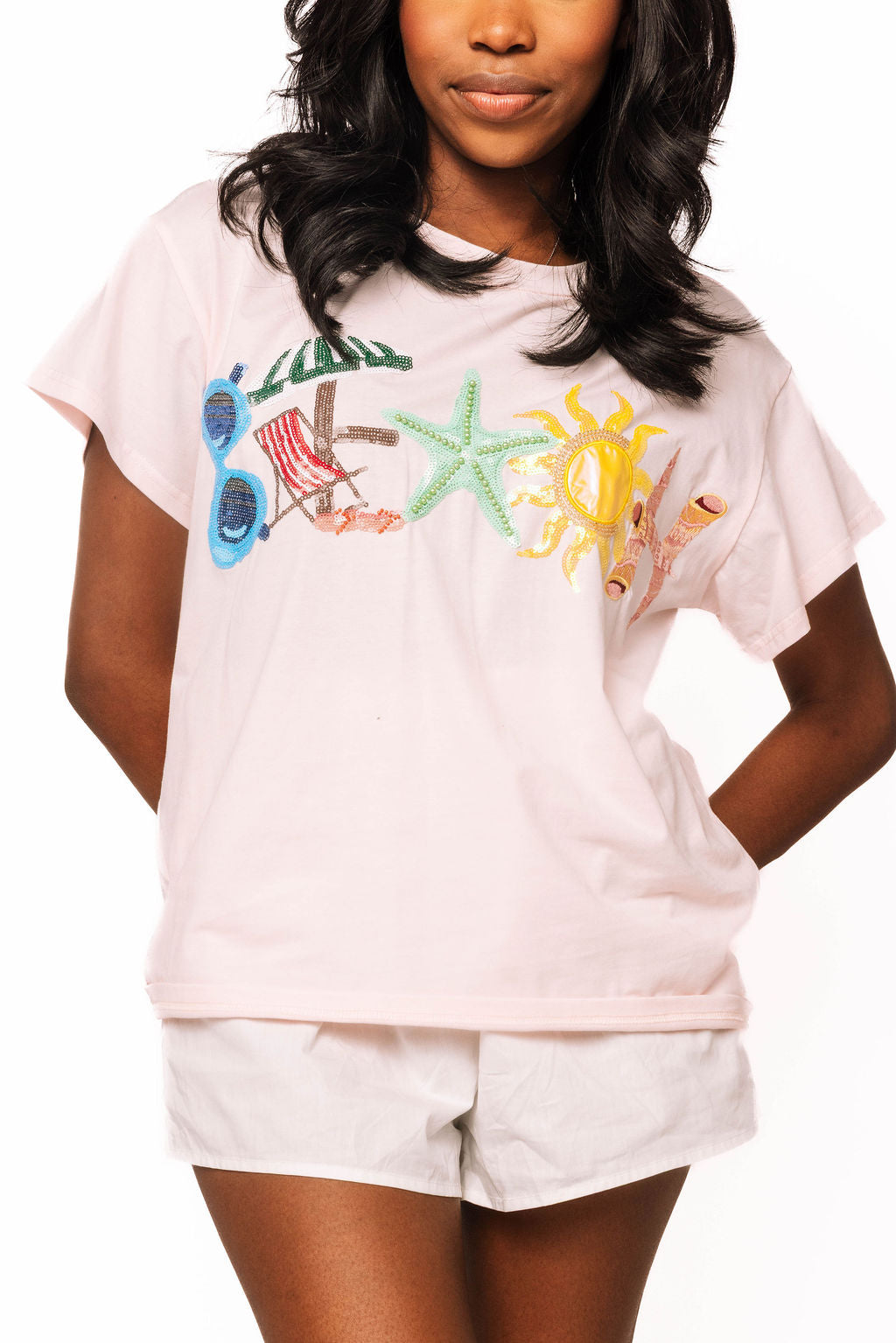 Queen of Sparkles Light Pink "Beach" Tee