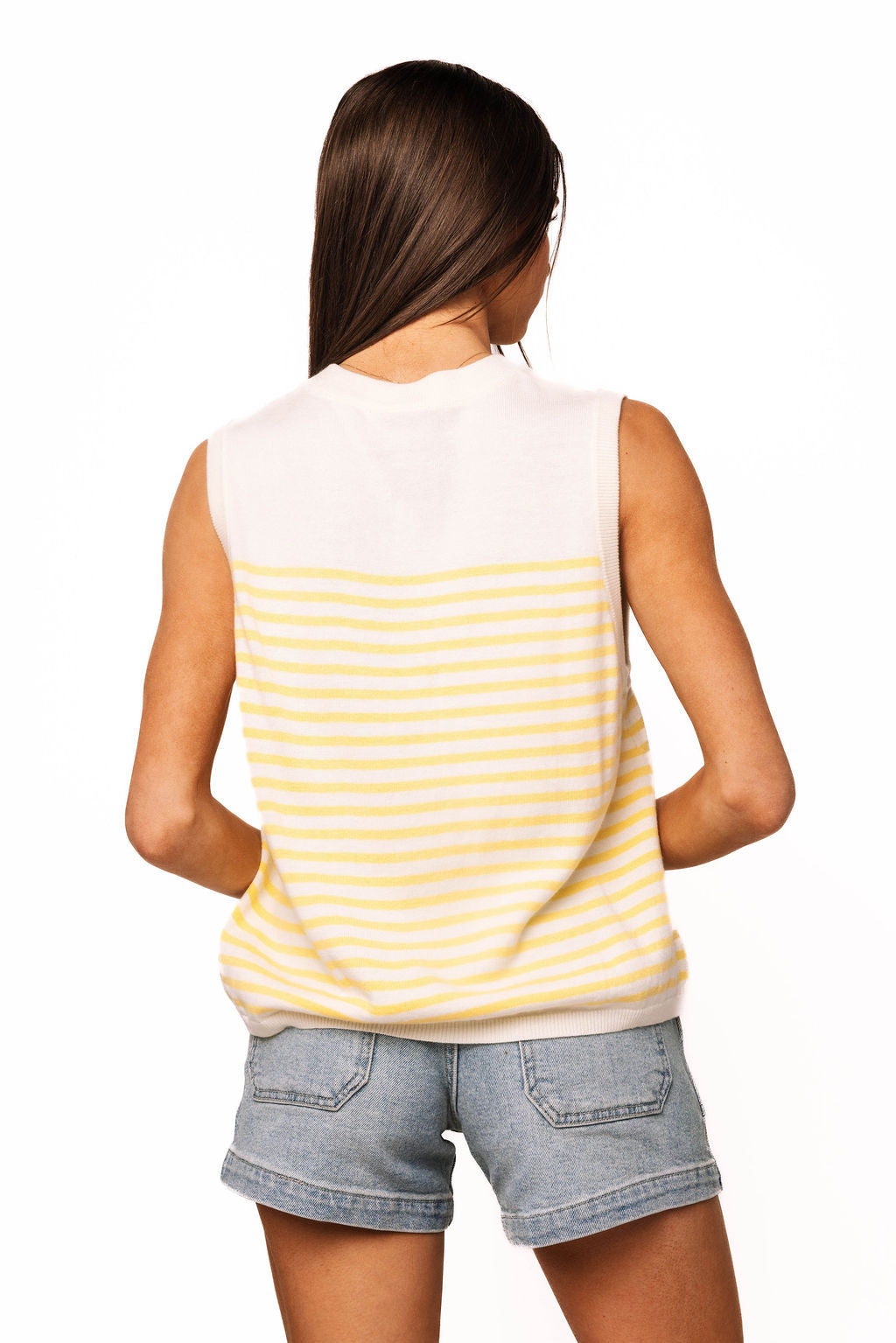 Queen of Sparkles Ivory & Yellow Stripe Cocktail Knit Tank
