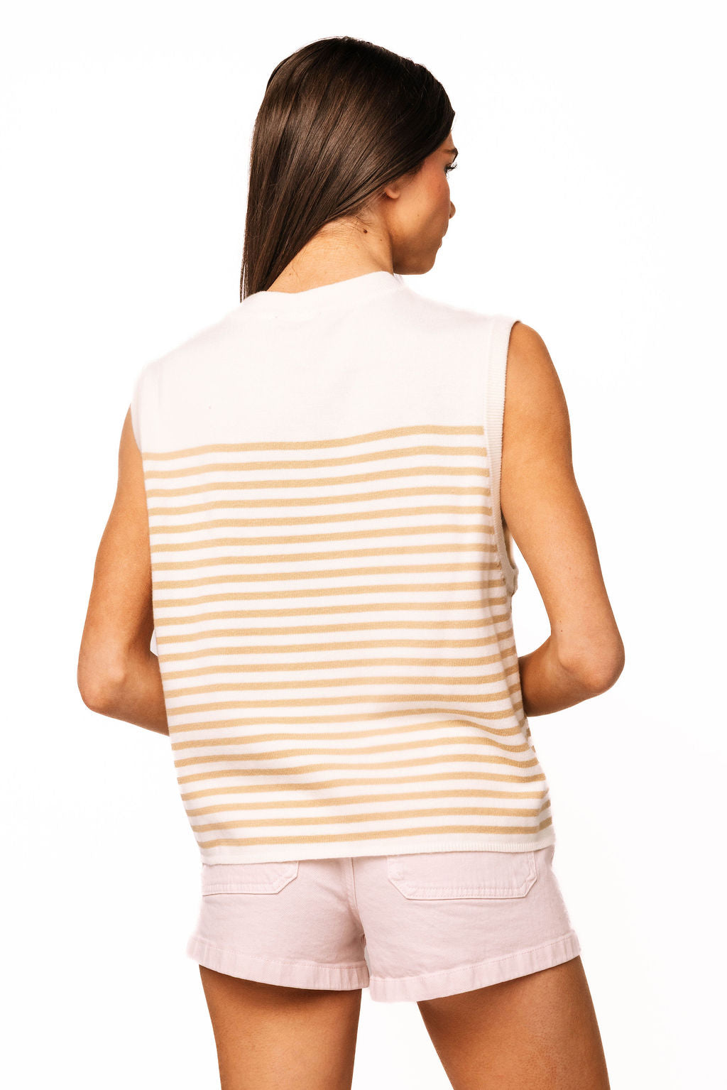 Queen of Sparkles Ivory & Tan Striped Shell Knit Tank