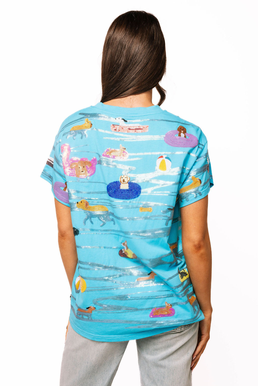 Queen of Sparkles Aqua Dogs on Tubes Swimming Tee
