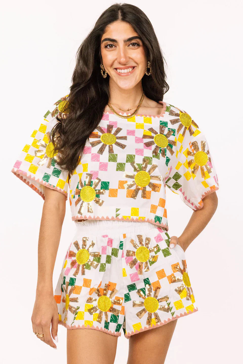 Queen of Sparkles - Checkered Sun Top