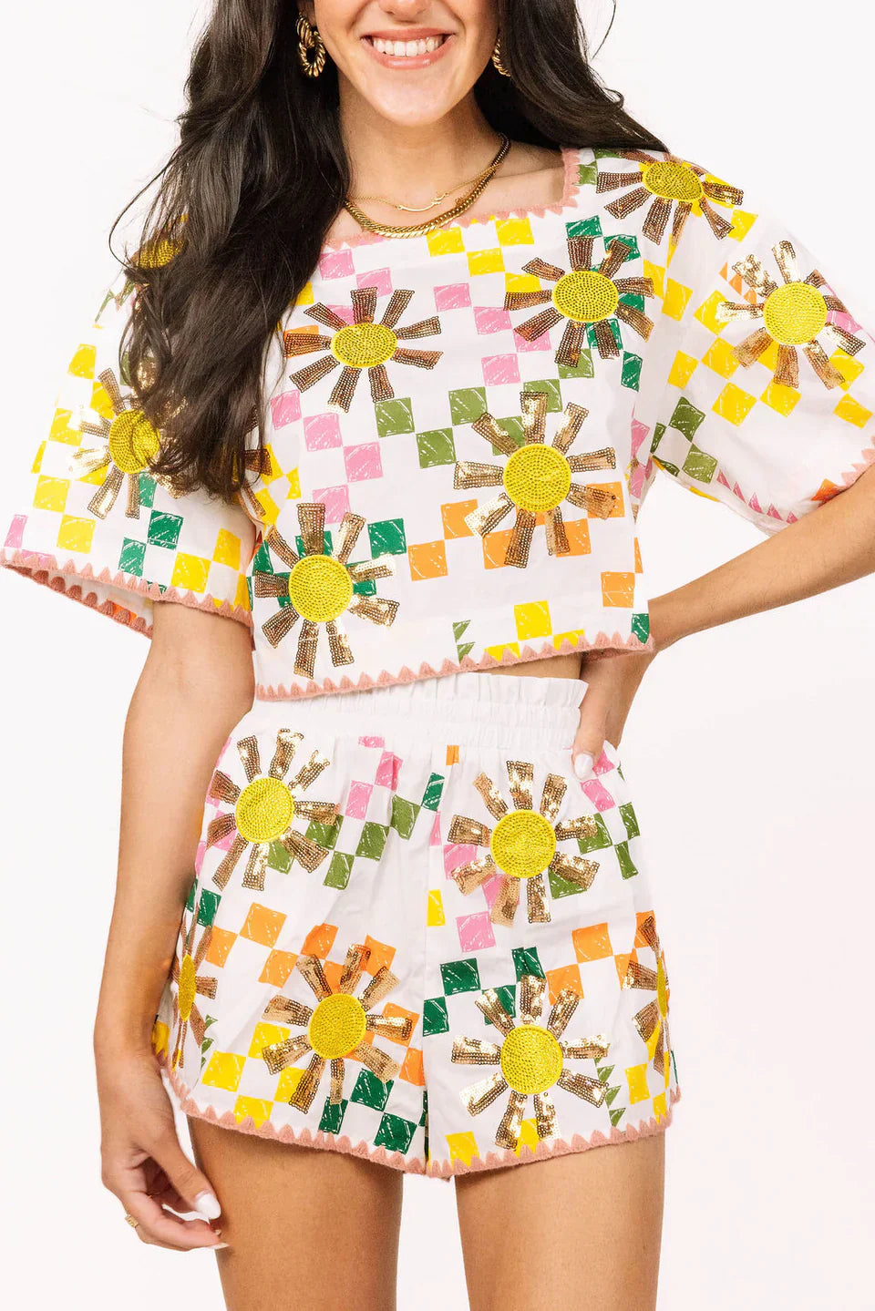 Queen of Sparkles - Checkered Sun Top
