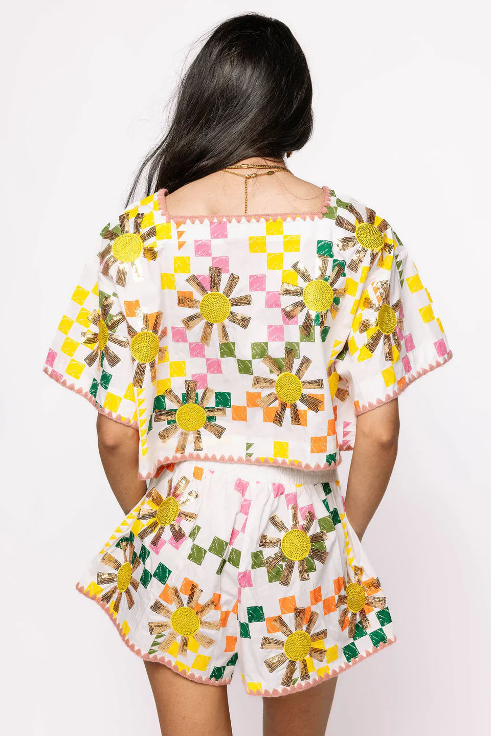Queen of Sparkles - Checkered Sun Top