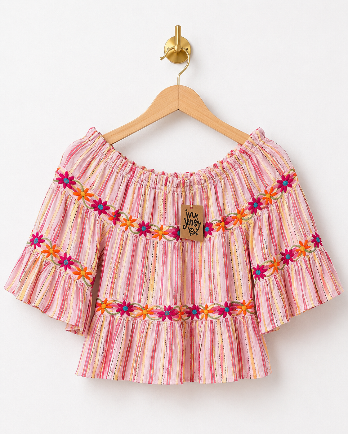 Ivy Jane Pink Metallic / Floral Embroidery Top