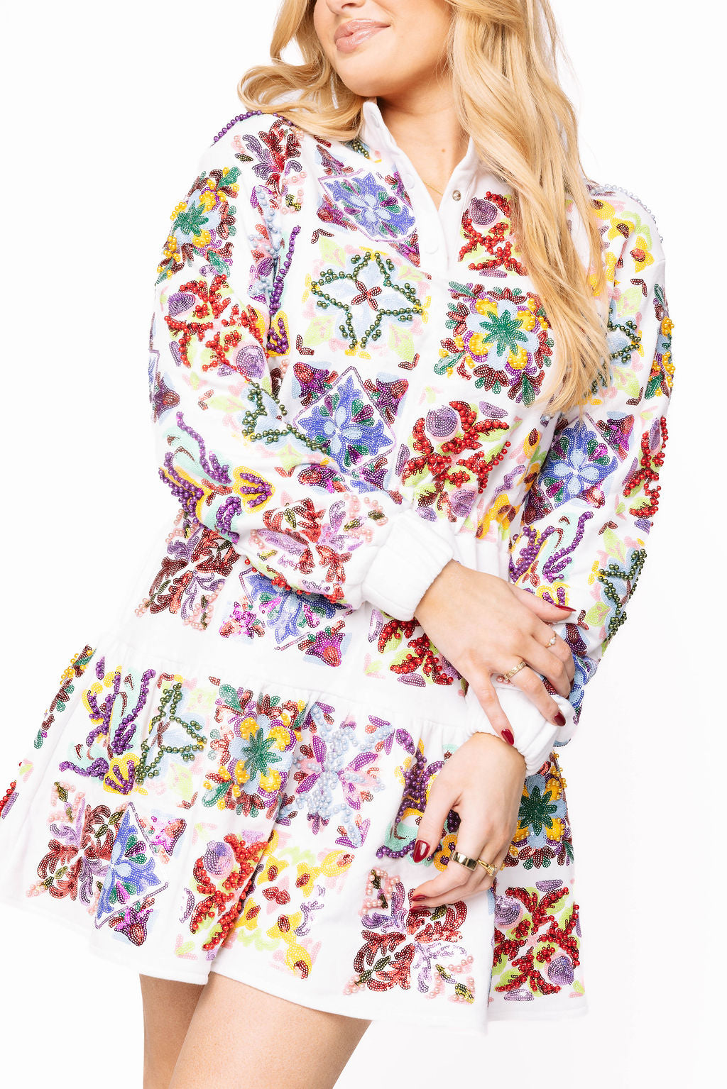 Queen of Sparkles - White Italian Tiles Mini Dress