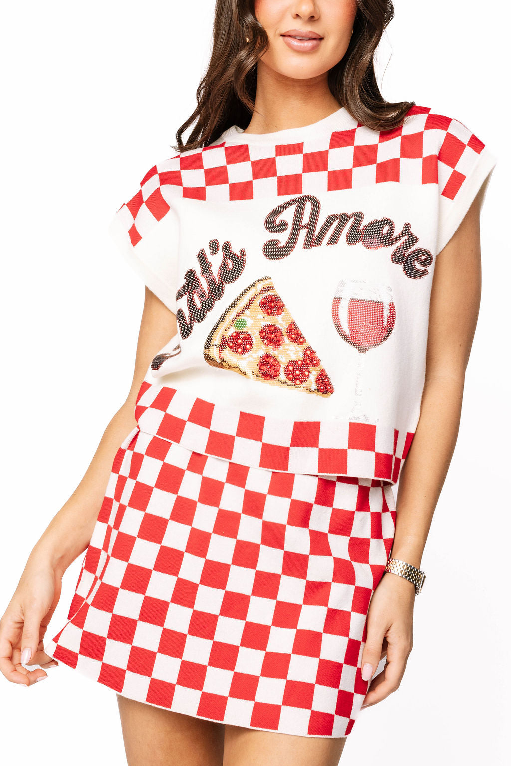 Queen of Sparkles - Red Checkered Sweater Skirt
