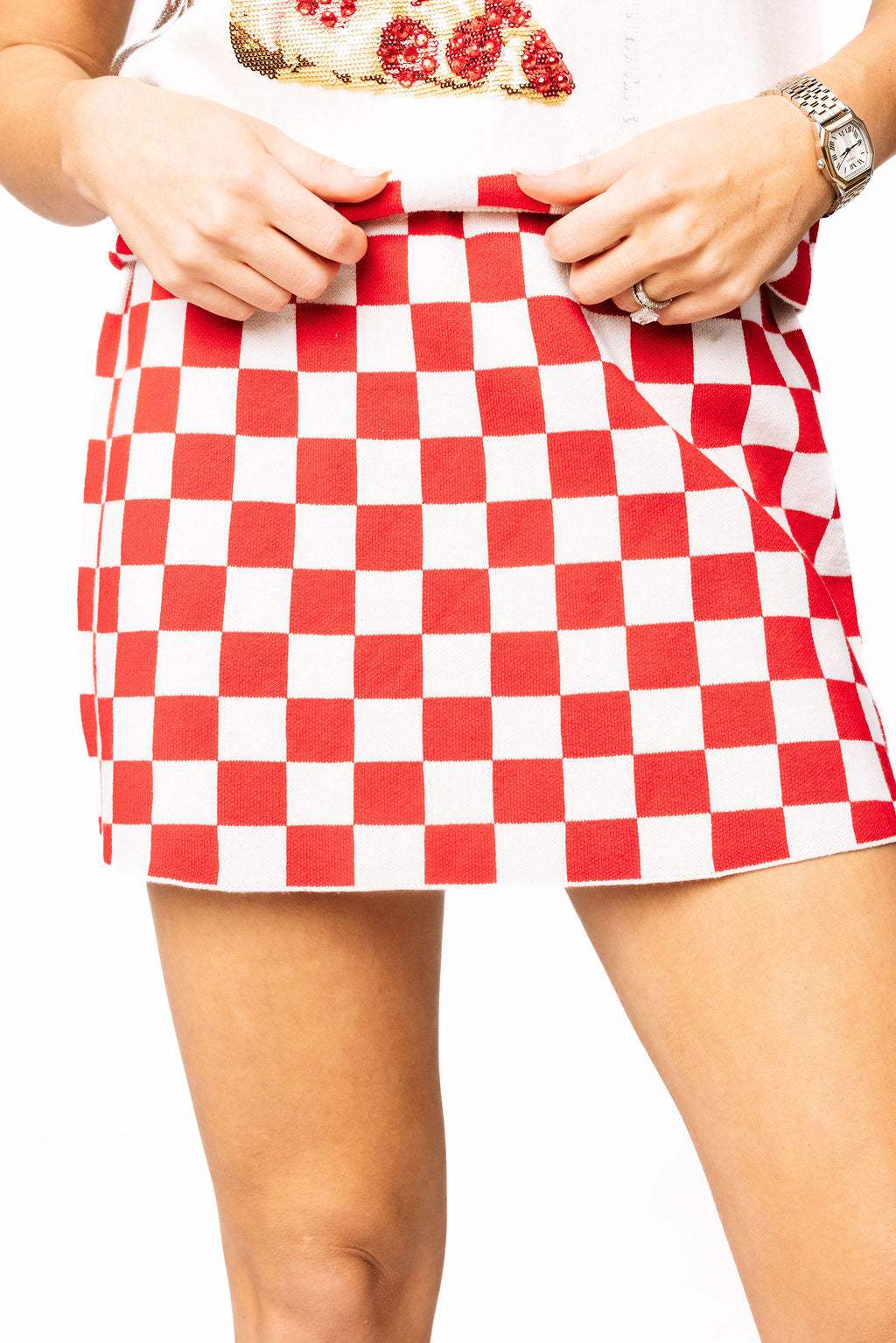 Queen of Sparkles - Red Checkered Sweater Skirt
