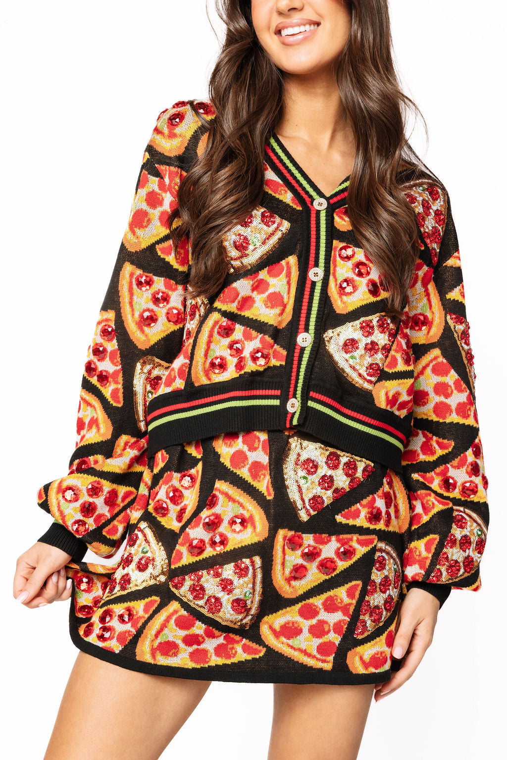 Queen of Sparkles - Black Pizza Cardigan Sweater
