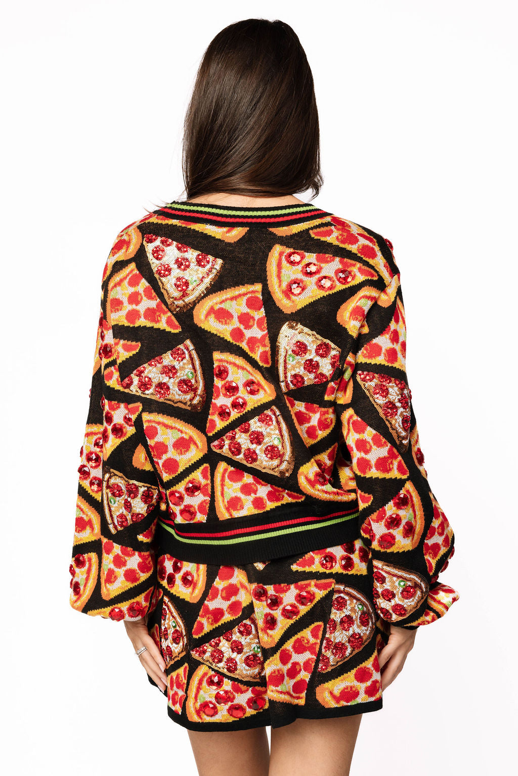 Queen of Sparkles - Black Pizza Cardigan Sweater