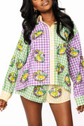Queen of Sparkles-Mutli Checkered King Cake Button Up Top