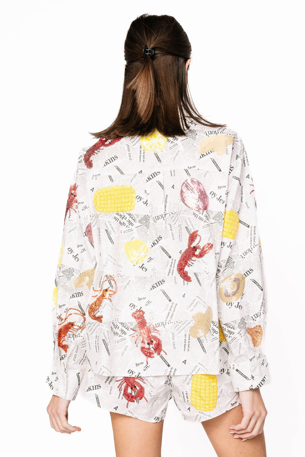 Queen of Sparkles - Crawfish Newspaper Button Up Top