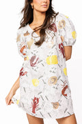 Queen of Sparkles - Black & White Crawfish On Newspaper Cotton Dress