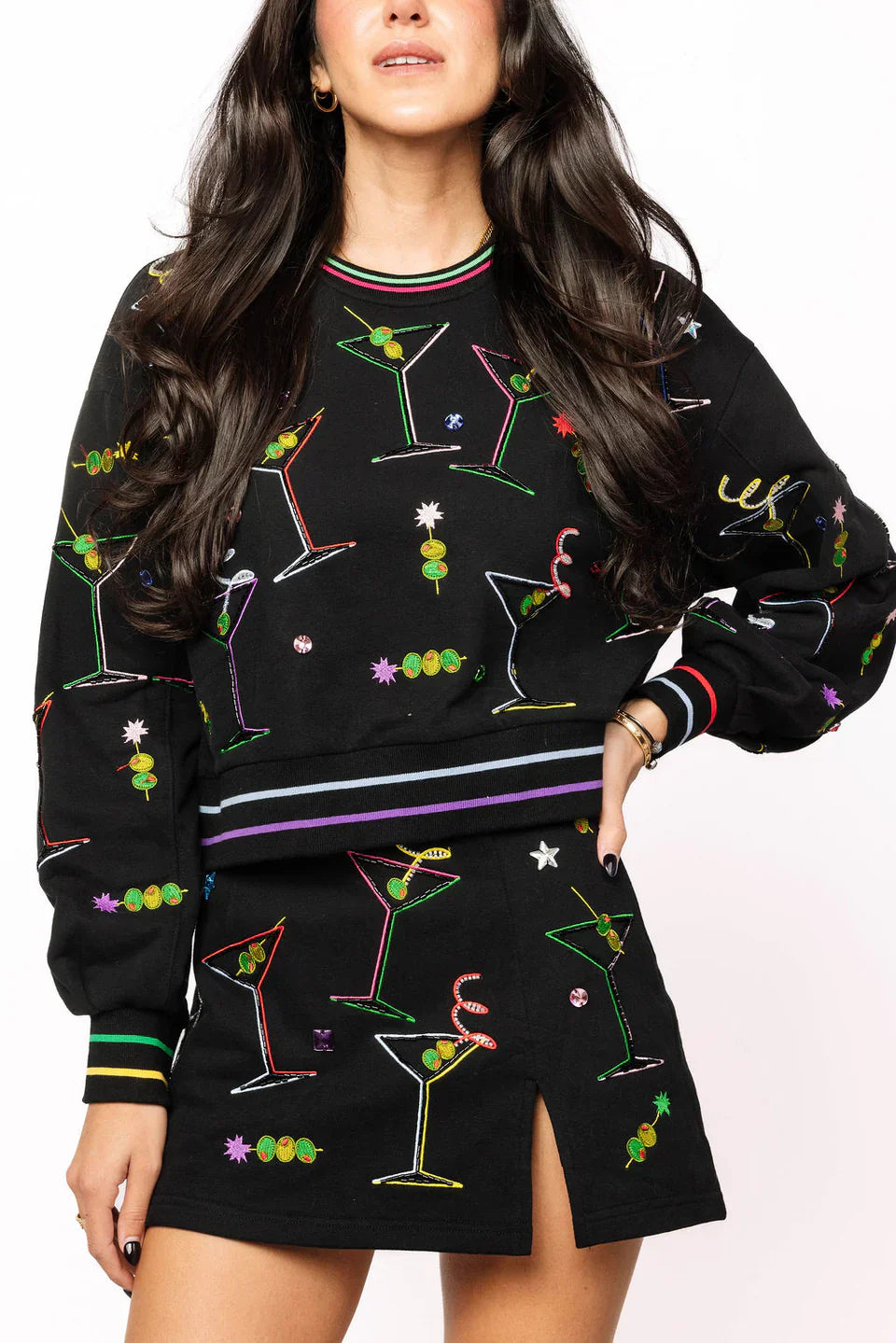 Queen of Sparkles-Black Multi Rainbow Martini Skort