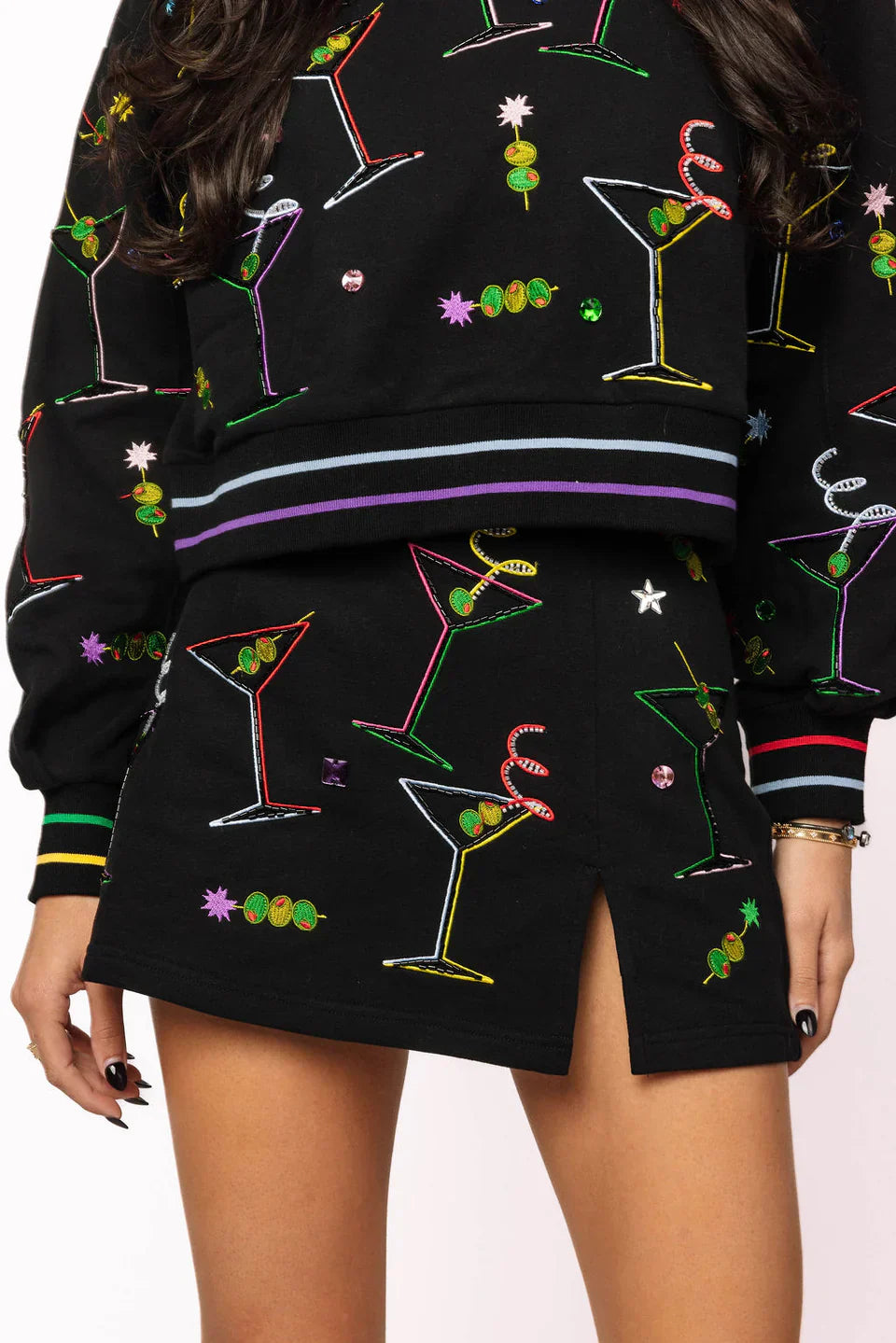 Queen of Sparkles-Black Multi Rainbow Martini Skort