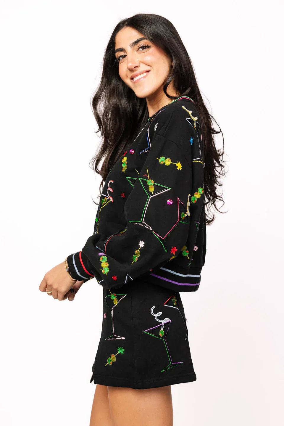 Queen of Sparkles-Black Multi Rainbow Martini Skort