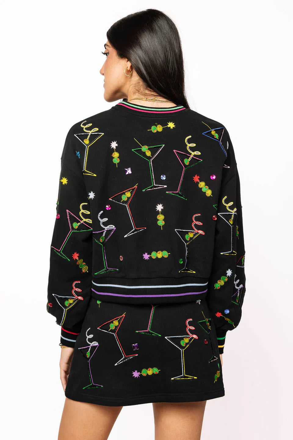 Queen of Sparkles-Black Multi Rainbow Martini Skort