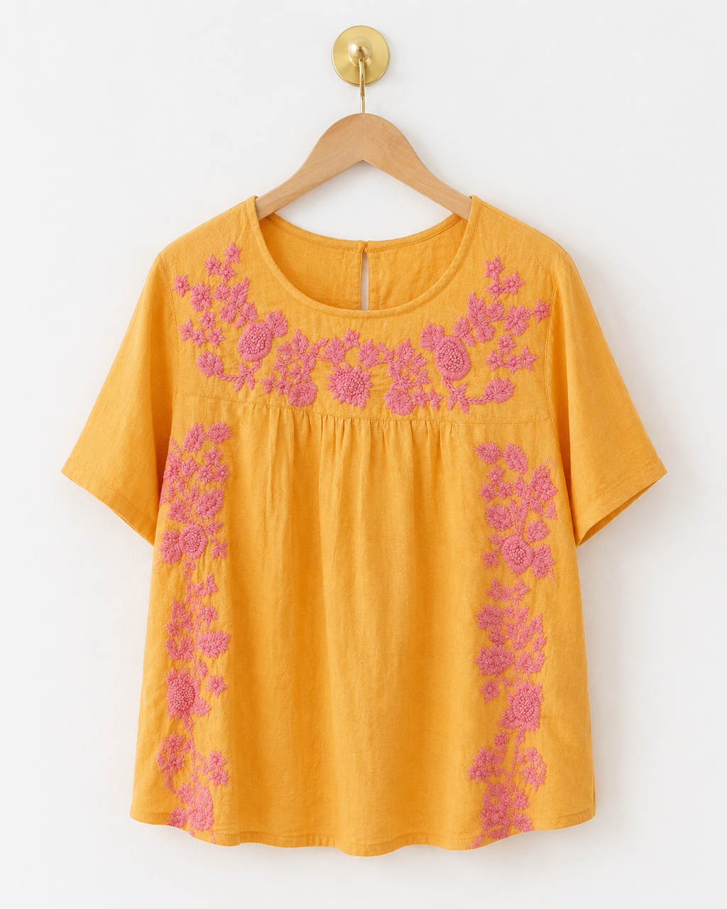 Sister Mary Orange/Pink Square Neck Embroidered Top