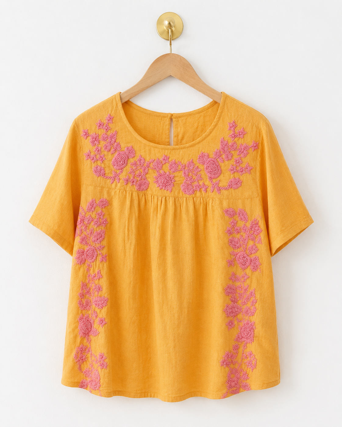 Sister Mary Orange/Pink Square Neck Embroidered Top