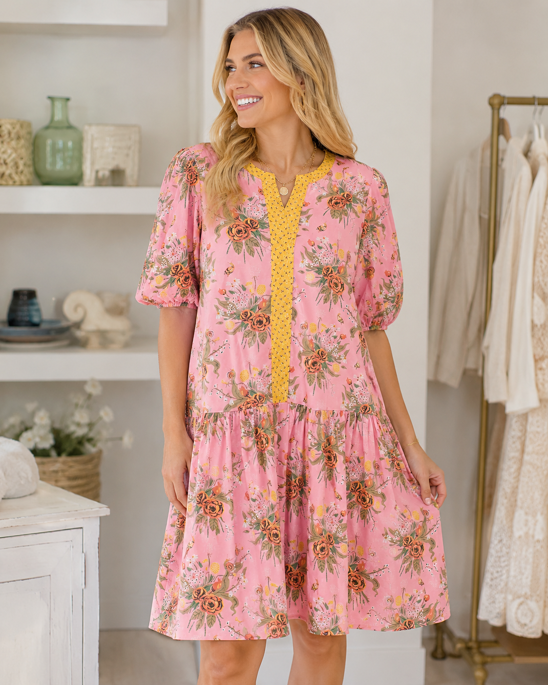 Uncle Frank Pink and Orange Rose Dress