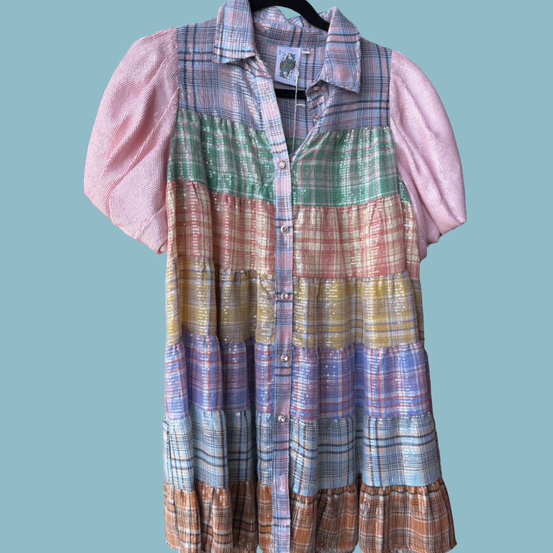 Queen of Sparkles - Pastel Plaid Button Up Dress