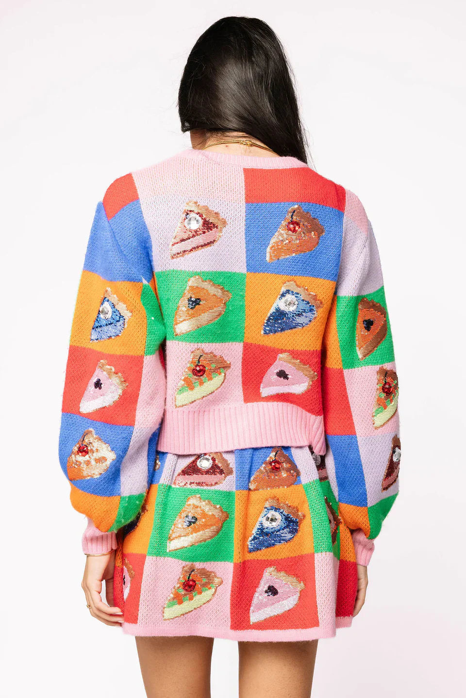 Queen of Sparkles-Rainbow Colorblock Piece of Pie Button Up Sweater