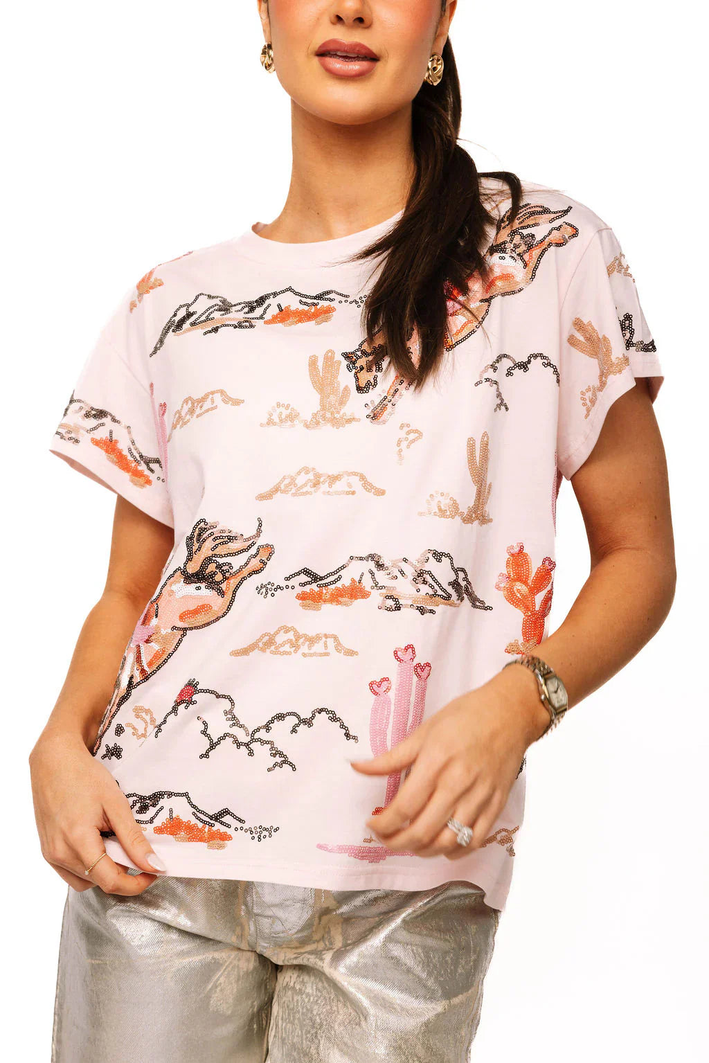 Queen of Sparkles Light Pink Bucking Cowgirl Tee