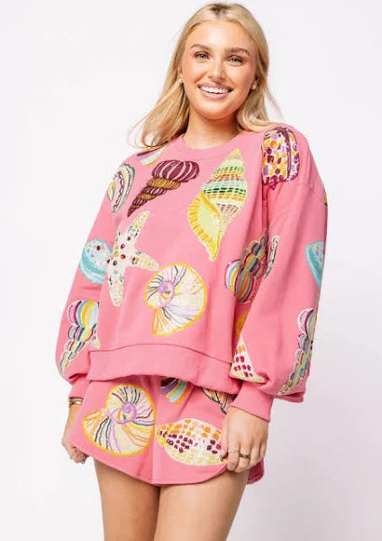 Queen of Sparkles-Pink Multi Shell Sweatshirt